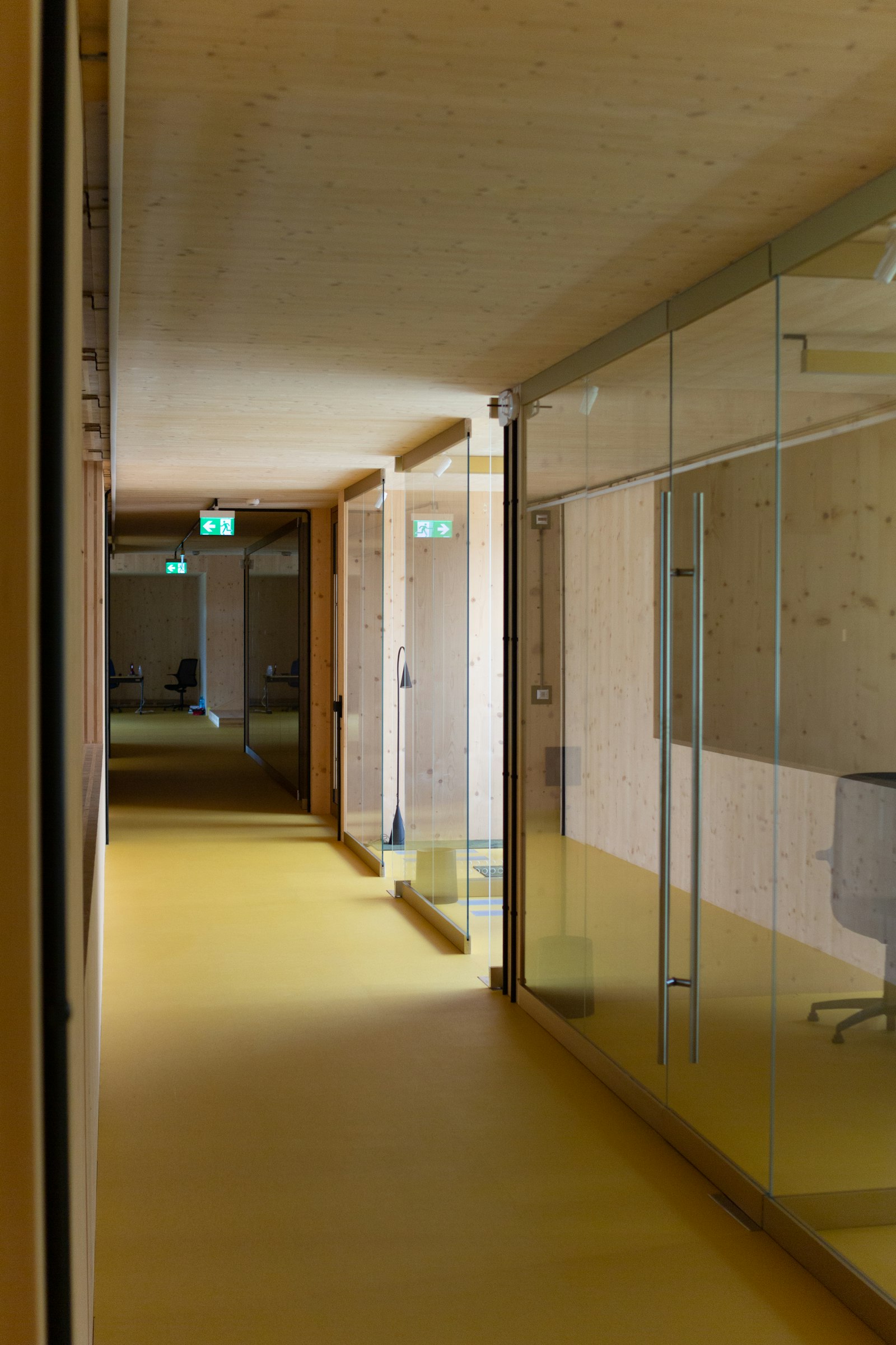 Hallway with glass walls