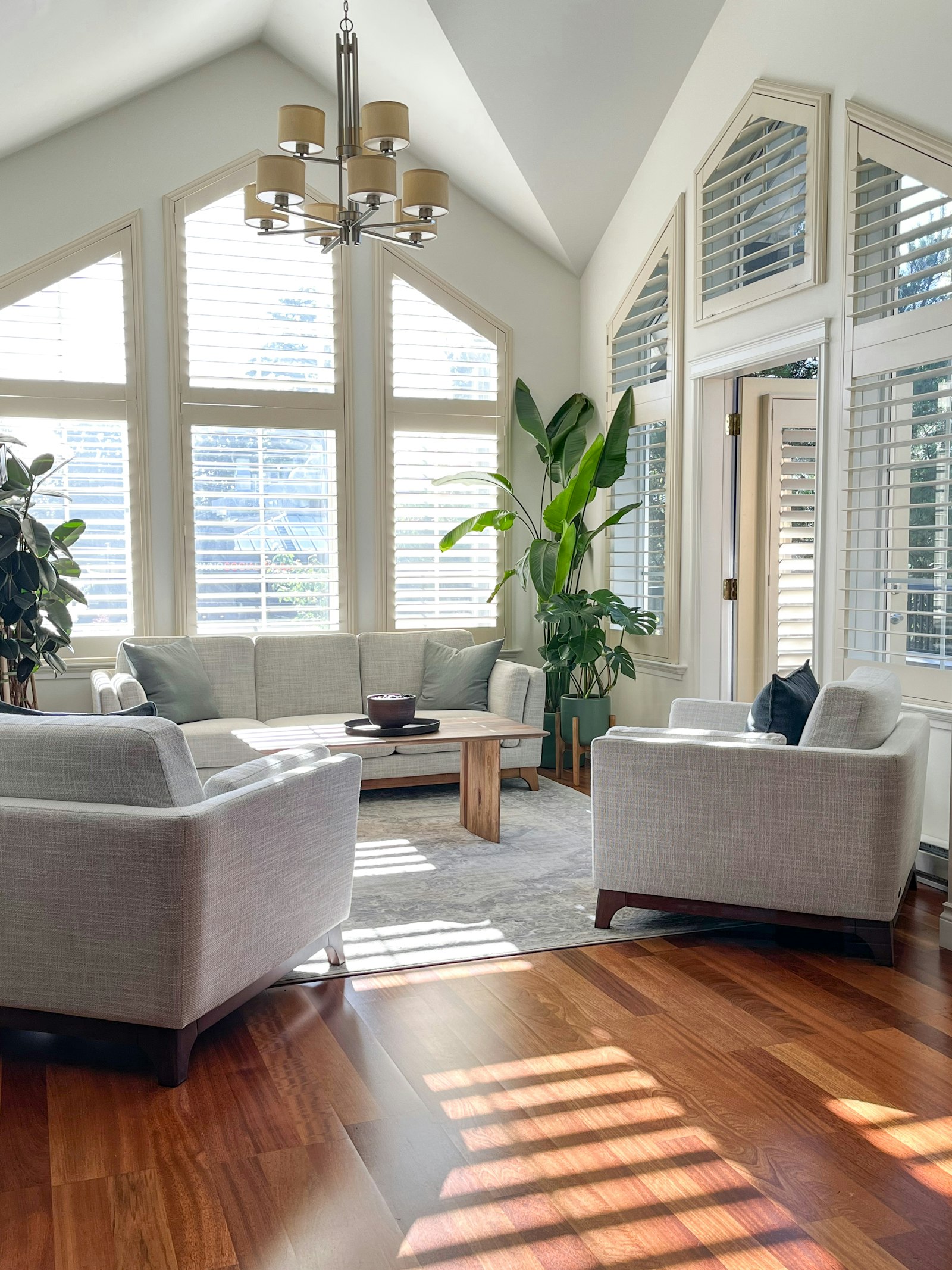Sunlit lounge with large windows