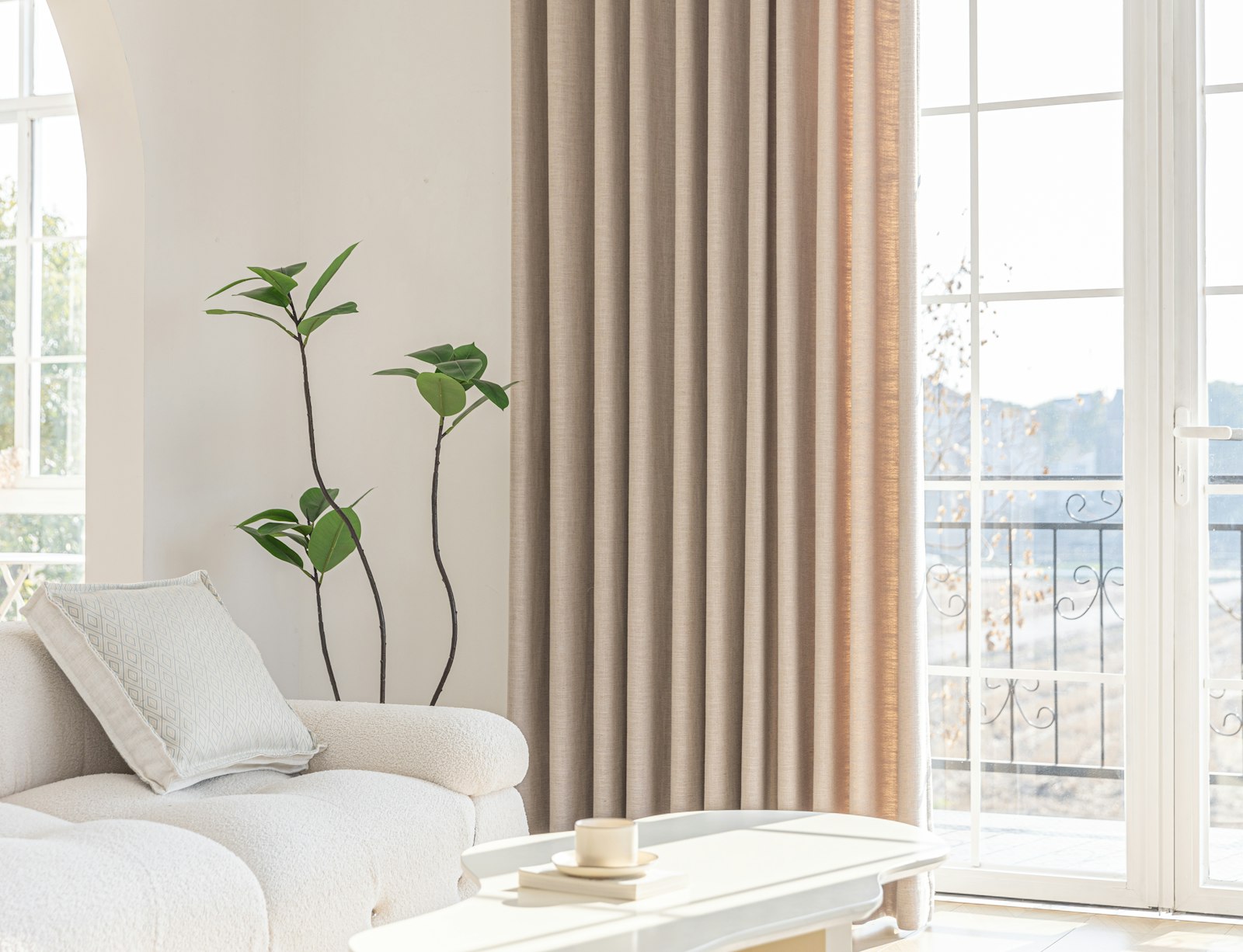 Bright living room with large windows