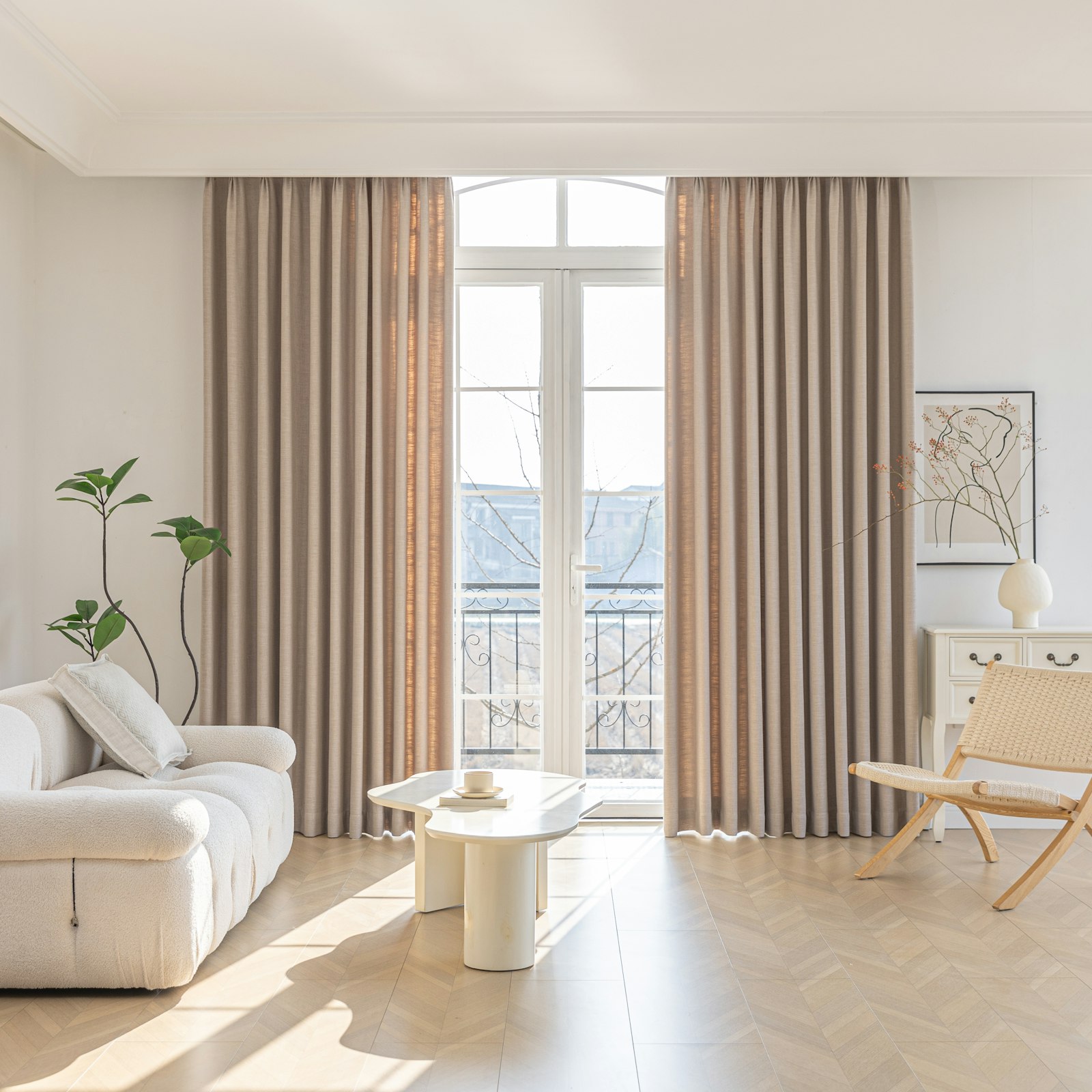 Cozy living room with neutral decor
