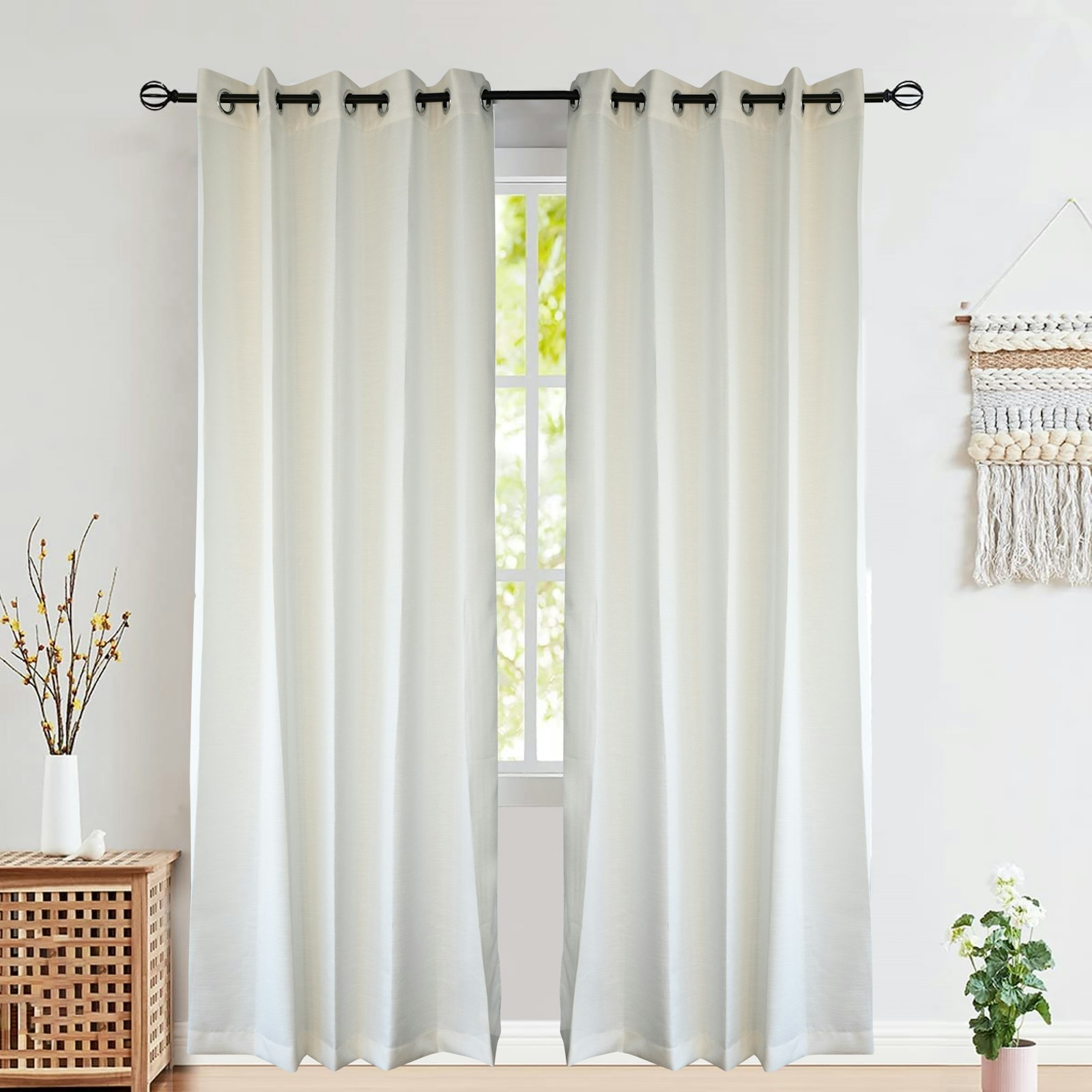 Cream curtains over a window