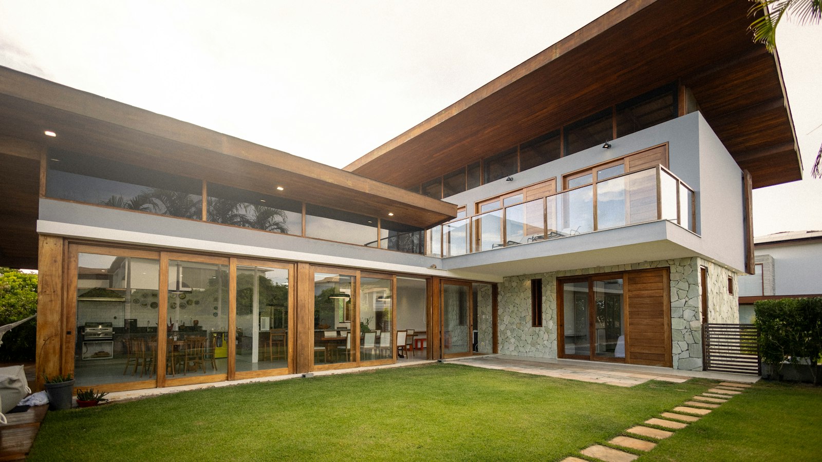 Modern house with large glass windows